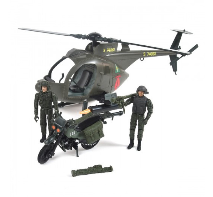 Ігровий набір ELITE FORCE — БАГАТОЦІЛЬОВИЙ ГВИНТОКРИЛ MH-6 (гвинтокрил, мотоцикл, фігурки, аксес.)