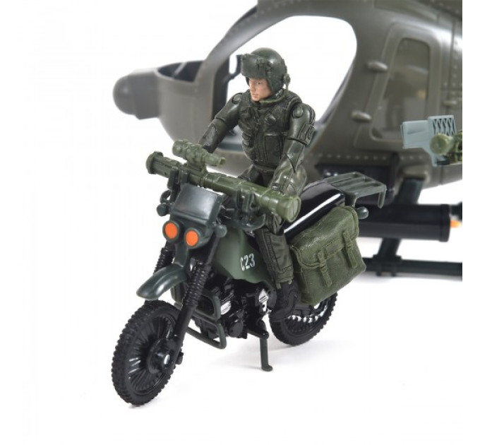 Ігровий набір ELITE FORCE — БАГАТОЦІЛЬОВИЙ ГВИНТОКРИЛ MH-6 (гвинтокрил, мотоцикл, фігурки, аксес.)