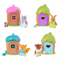 Li`l Woodzeez Игровой набор - Домик c сюрпризом (розовая крыша, 1 фигурка котика, 1 аксессуар)
